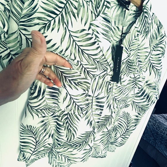 Tahari Tropical Print 100% linen Button Front - Picture 5 of 11